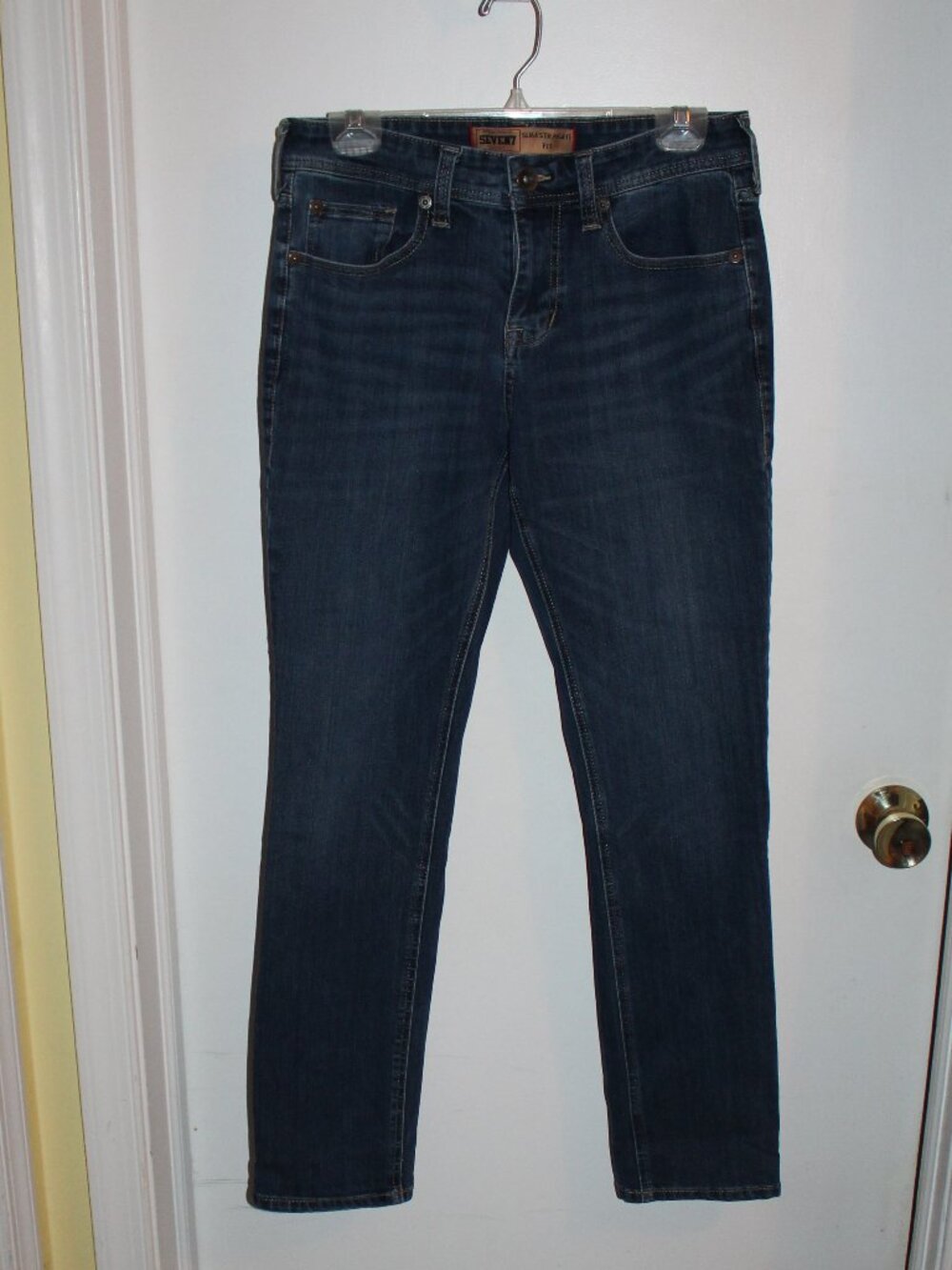 Seven7 men's straight leg jeans in a classic dark indigo wash